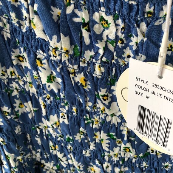 CHENAULT - L Sz M - Blue Floral Smocked Blouse in Blue Ditsey 100% Rayon. NWT! - Picture 15 of 15